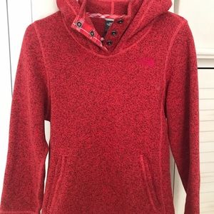 Red north face hooded sweatshirt. Size medium.